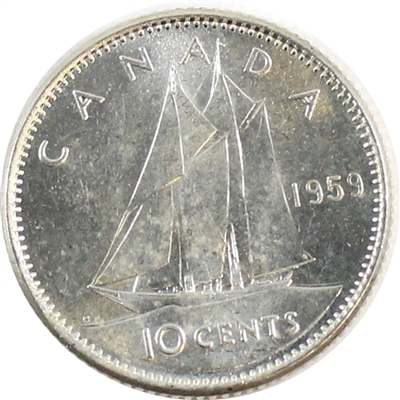 1959 Canada 10-cents Almost Uncirculated (AU-50)