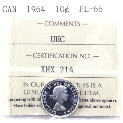 1964 Canada 10-cents ICCS Certified PL-66 Ultra Heavy Cameo