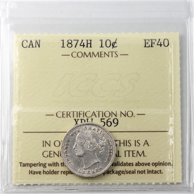 1874H Canada 10-cents ICCS Certified EF-40