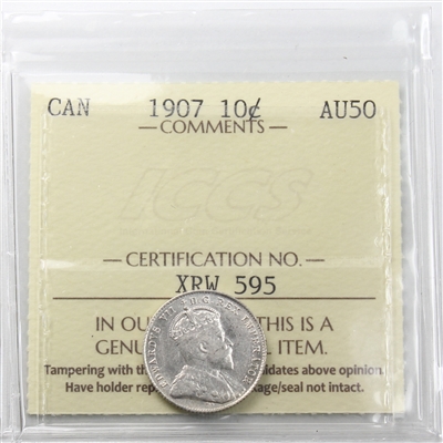 1907 Canada 10-cents ICCS Certified AU-50