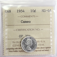 1954 Canada 10-cents ICCS Certified MS-64 Cameo