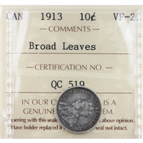 1913 Broad Leaves Canada 10-cents ICCS Certified VF-20
