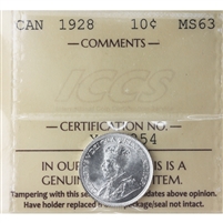 1928 Canada 10-cents ICCS Certified MS-63 (XZD 254)