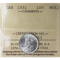1931 Canada 10-cents ICCS Certified MS-63 (XZD 263)