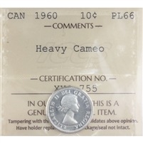 1960 Canada 10-cents ICCS Certified PL-66 Heavy Cameo