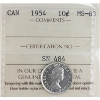 1954 Canada 10-cents ICCS Certified MS-63