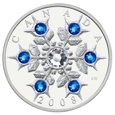 2008 Canada $20 Sapphire Crystal Snowflake Fine Silver