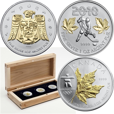 2010 Canada $5 Vancouver Olympic Silver 3-coin Gold Plated Silver Set (No Tax)
