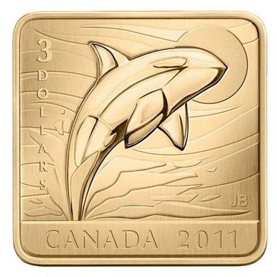2011 Canada $3 Wildlife Conservation - Orca Sterling Silver Square Coin