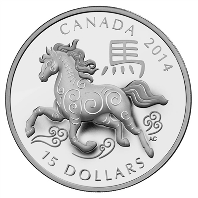 2014 Canada $15 Zodiac Year of The Horse Fine Silver (No Tax)