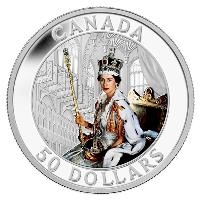 2013 Canada $50 Queen's Coronation Coloured 5oz. Fine Silver (No Tax)