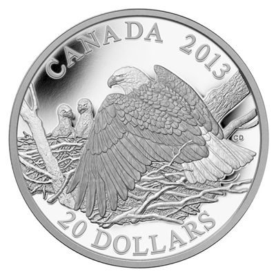 2013 Canada $20 Bald Eagle - Mother Protecting Her Eaglets (No Tax)