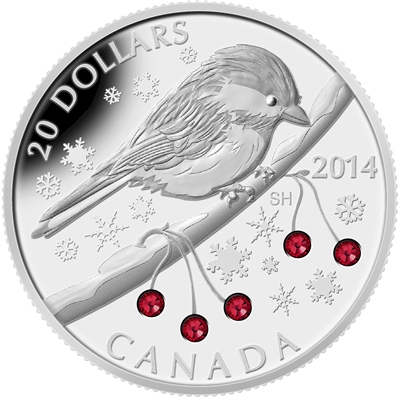 2014 Canada $20 Chickadee with Winter Berries Fine Silver