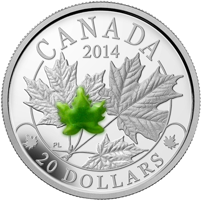 2014 Canada $20 Majestic Maple Leaves with Jade Fine Silver