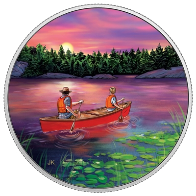 2017 $15 Great Canadian Outdoors - Sunset Canoeing Fine Silver (No Tax)