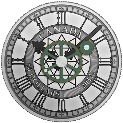 2017 Canada $50 Peace Tower Clock 90th Anniversary Fine Silver Coin