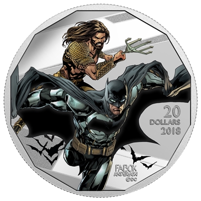 RDC 2018 Canada $20 The Justice League - Batman and Aquaman Silver (No Tax) Writing