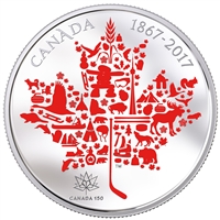 2017 $50 Canadian Icons 5oz. Pure Silver Coloured Coin (No Tax) Writing on sleeve