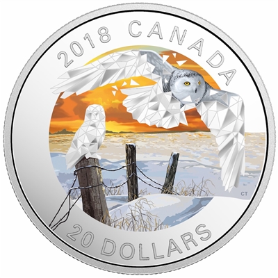 2018 Canada $20 Geometric Fauna - Snowy Owls Fine Silver Coin (No Tax)