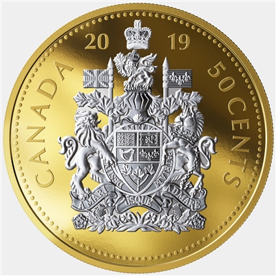 2019 Canada 50-cent Big Coin Reverse Gold Plated 5oz. Fine Silver (No Tax)