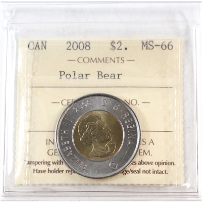 2008 Polar Bear Canada Two Dollar ICCS Certified MS-66