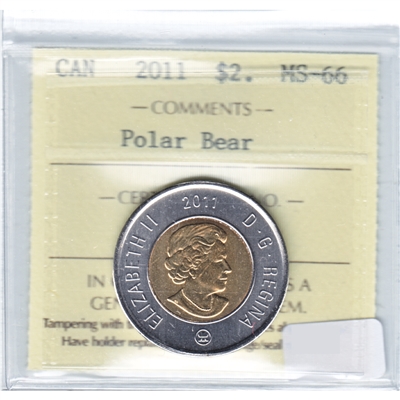 2011 Polar Bear Canada Two Dollar ICCS Certified MS-66