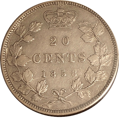 1858 Coinage Canada 20-cents VF-EF (VF-30) $