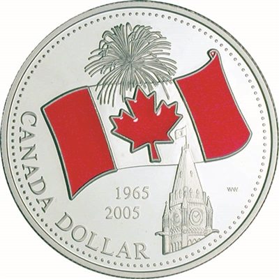 2005 Canada Red Enamel 40th Anniversary of the National Flag Proof Silver Dollar (No Tax)