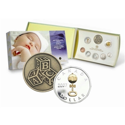 2007 Canada Baby Sterling Silver Proof Set w/ Gold Plated Dollar (bent sleeve)