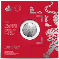 2022 Canada $5 Year of the Tiger Treasured Silver Maple Leaf 1oz. Fine Silver (No Tax)