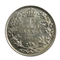 1936 Canada 25-cents Almost Uncirculated (AU-50) $