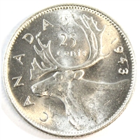 1943 Canada 25-cents Brilliant Uncirculated (MS-63) $
