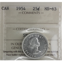 1954 Canada 25-cents ICCS Certified MS-63