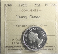 1955 Canada 25-cents ICCS Certified PL-64 Heavy Cameo
