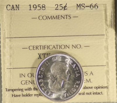 1958 Canada 25-cents ICCS Certified MS-66