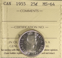 1955 Canada 25-cents ICCS Certified MS-64