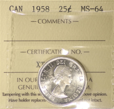 1958 Canada 25-cents ICCS Certified MS-64