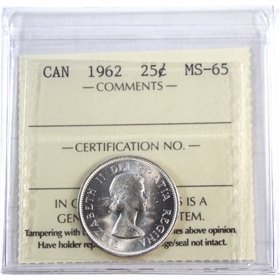 1962 Canada 25-cents ICCS Certified MS-65