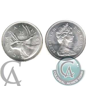 1968 Silver Canada 25-cents Choice Brilliant Uncirculated (MS-64)