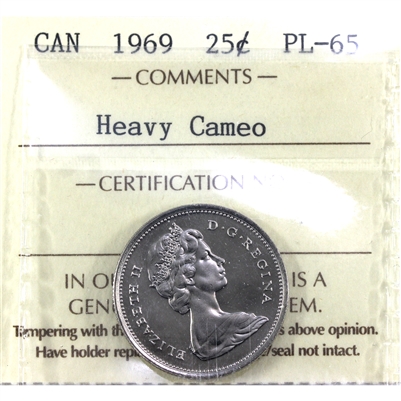 1969 Canada 25-cents ICCS Certified PL-65 Heavy Cameo