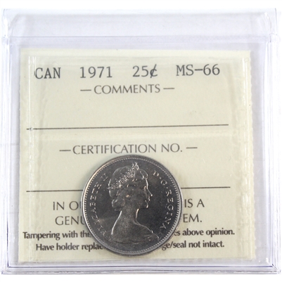 1971 Canada 25-cents ICCS Certified MS-66