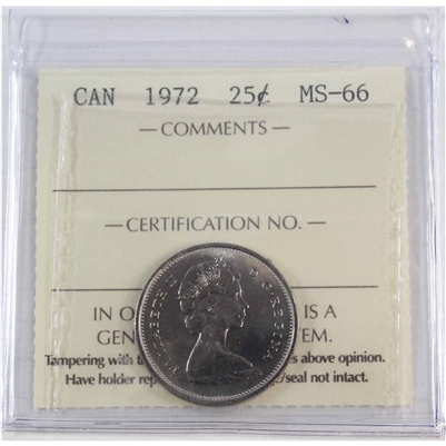 1972 Canada 25-cents ICCS Certified MS-66