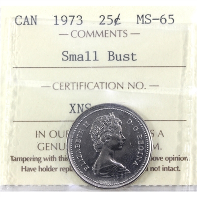 1973 Small Bust Canada 25-cents ICCS Certified MS-65