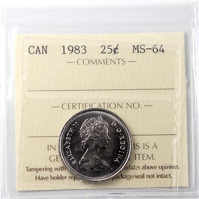 1983 Canada 25-cents ICCS Certified MS-64