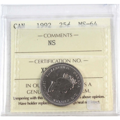 1992 Nova Scotia Canada 25-cents ICCS Certified MS-64