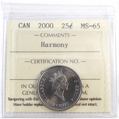 2000 Harmony Canada 25-cents ICCS Certified MS-65