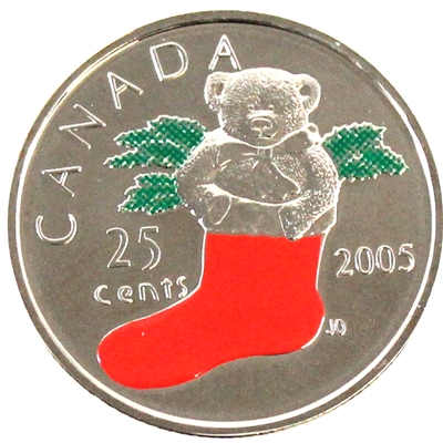 2005P Coloured Stocking Canada 25-cents Proof Like