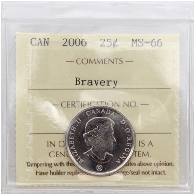 2006 Bravery Canada 25-cents ICCS Certified MS-66