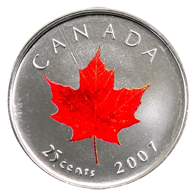 2007 Coloured Oh Canada (Red Leaf) 25-cents Proof Like