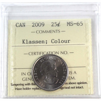 2009 Coloured Cindy Klassen Canada 25-cents ICCS Certified MS-65